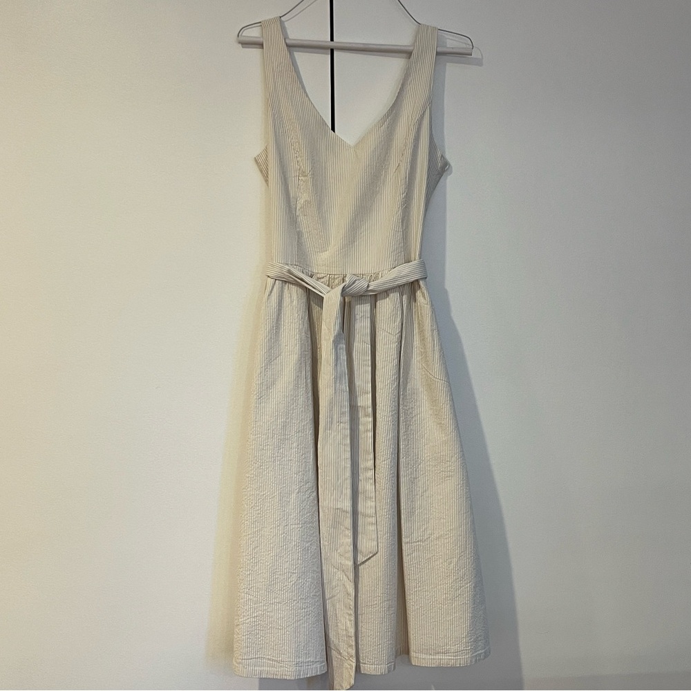 Hope & Henry Beige & Cream Pinstriped Dress